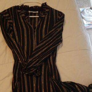 Apiece Apart Black Top with Gold and Brown Stripes
